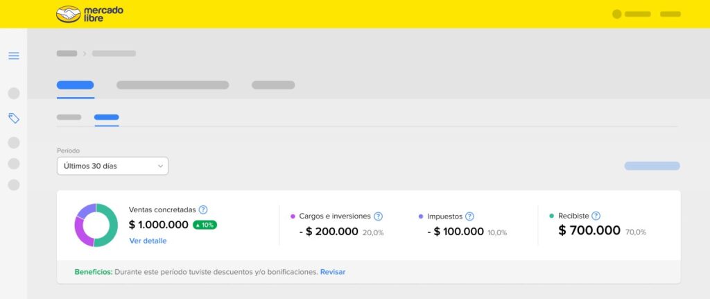 application dashboard with grey and yellow colours, text and a chart